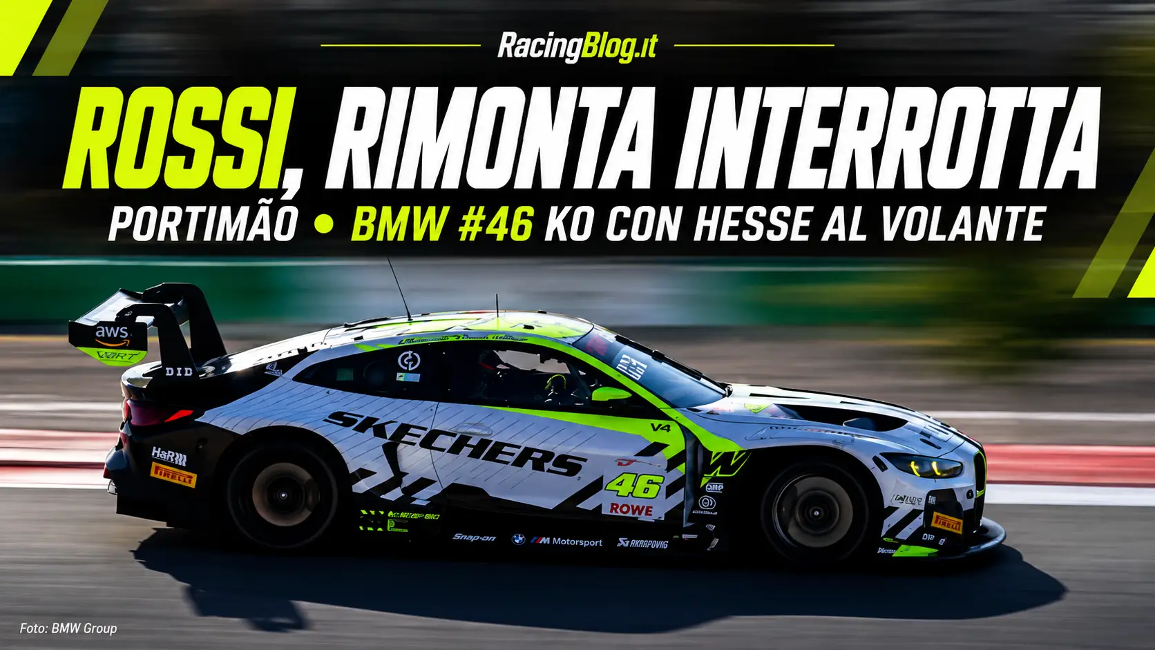 Rossi, rimonta interrotta a Portimão: la BMW WRT si ferma con Hesse al volante